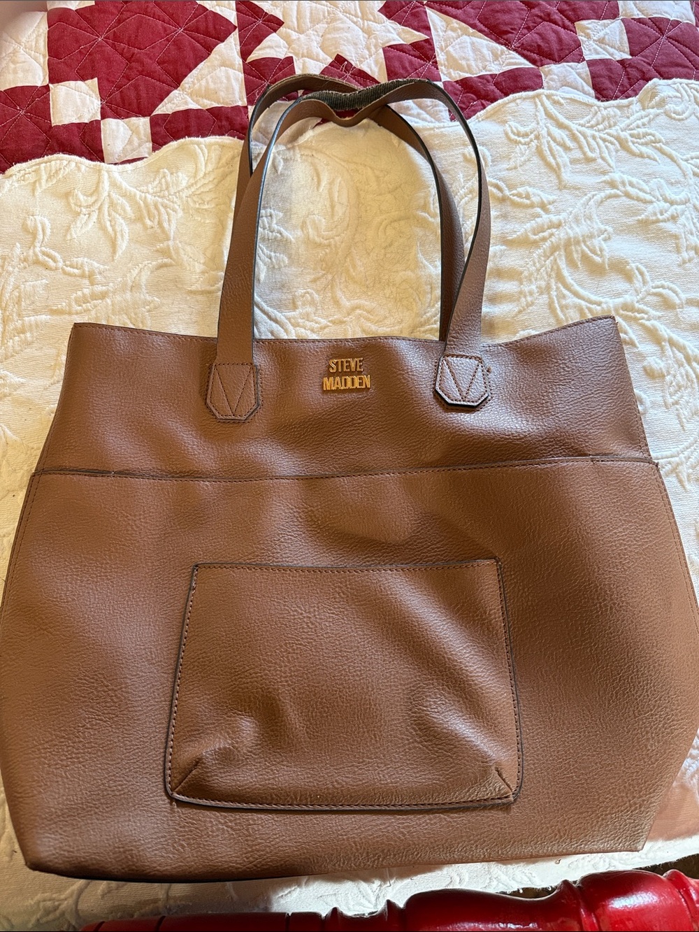Steve Madden Cognac Faux Leather Tote with Front Pocket
